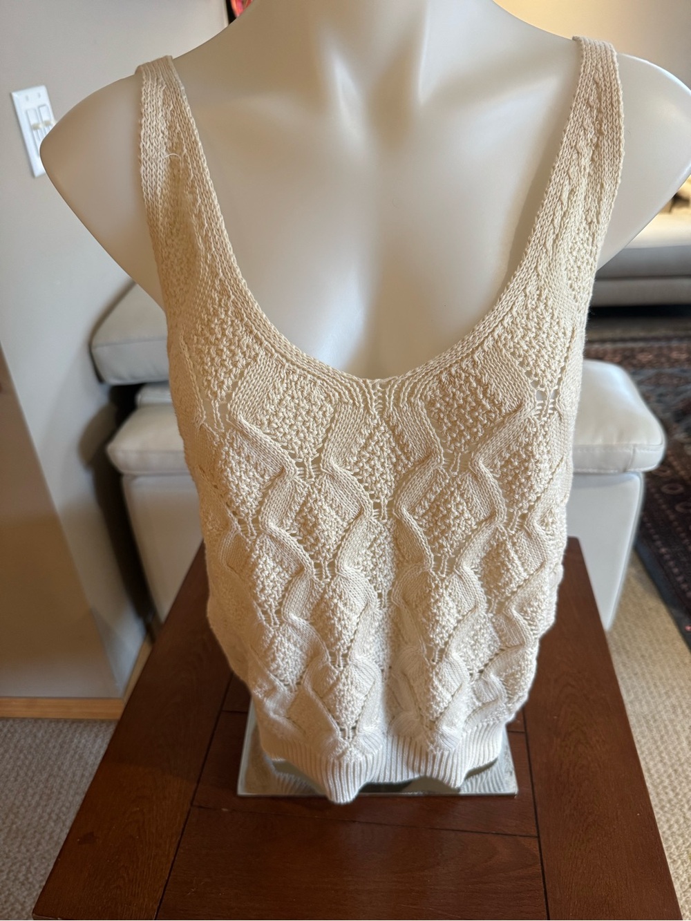 Vero Moda Cream Knit Tank with Diamond Cable Detail